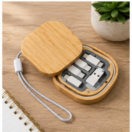 Kit adaptateur USB 6-en-1 en bambou | Accessoire high-tech