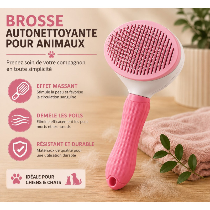Brosse autonettoyante chien et chat | Poils morts